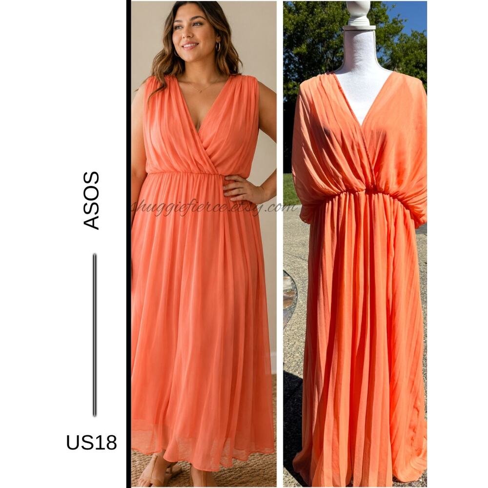 MSRP: $118 | ✨ ASOS DESIGN Curve Sherbet Orange Chiffon Maxi Dress – Size 18 ✨